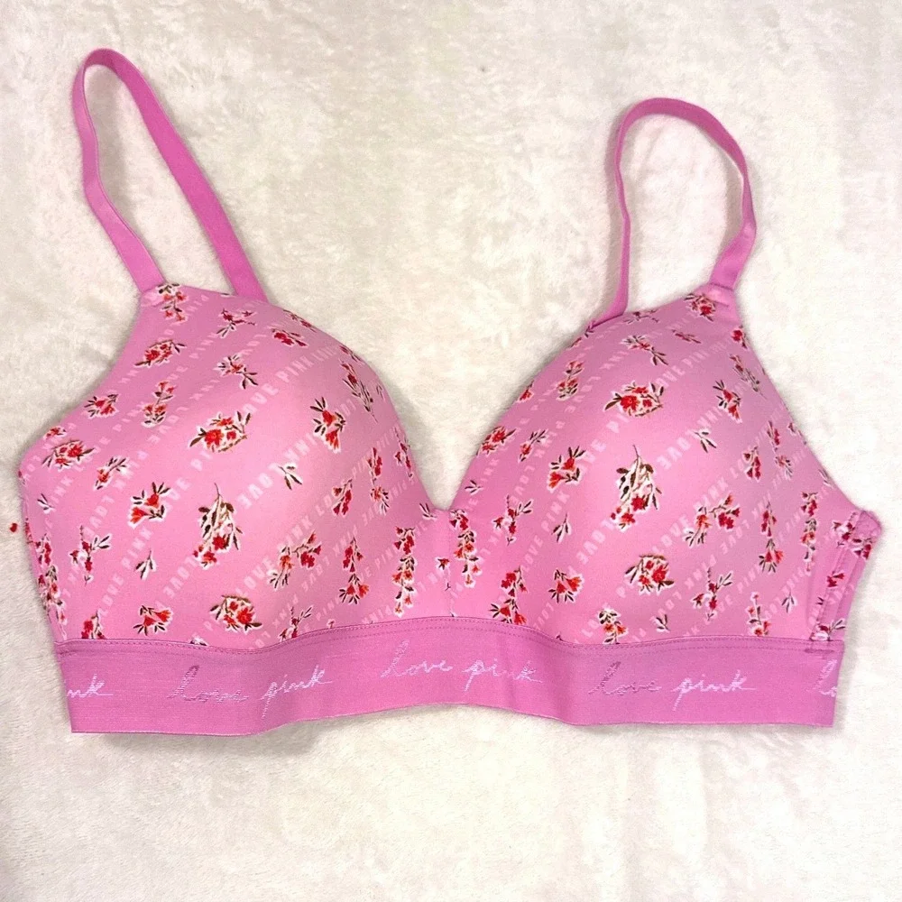 PINK Victoria's Secret Womens Bra 38C Pink Floral Love Pink Band